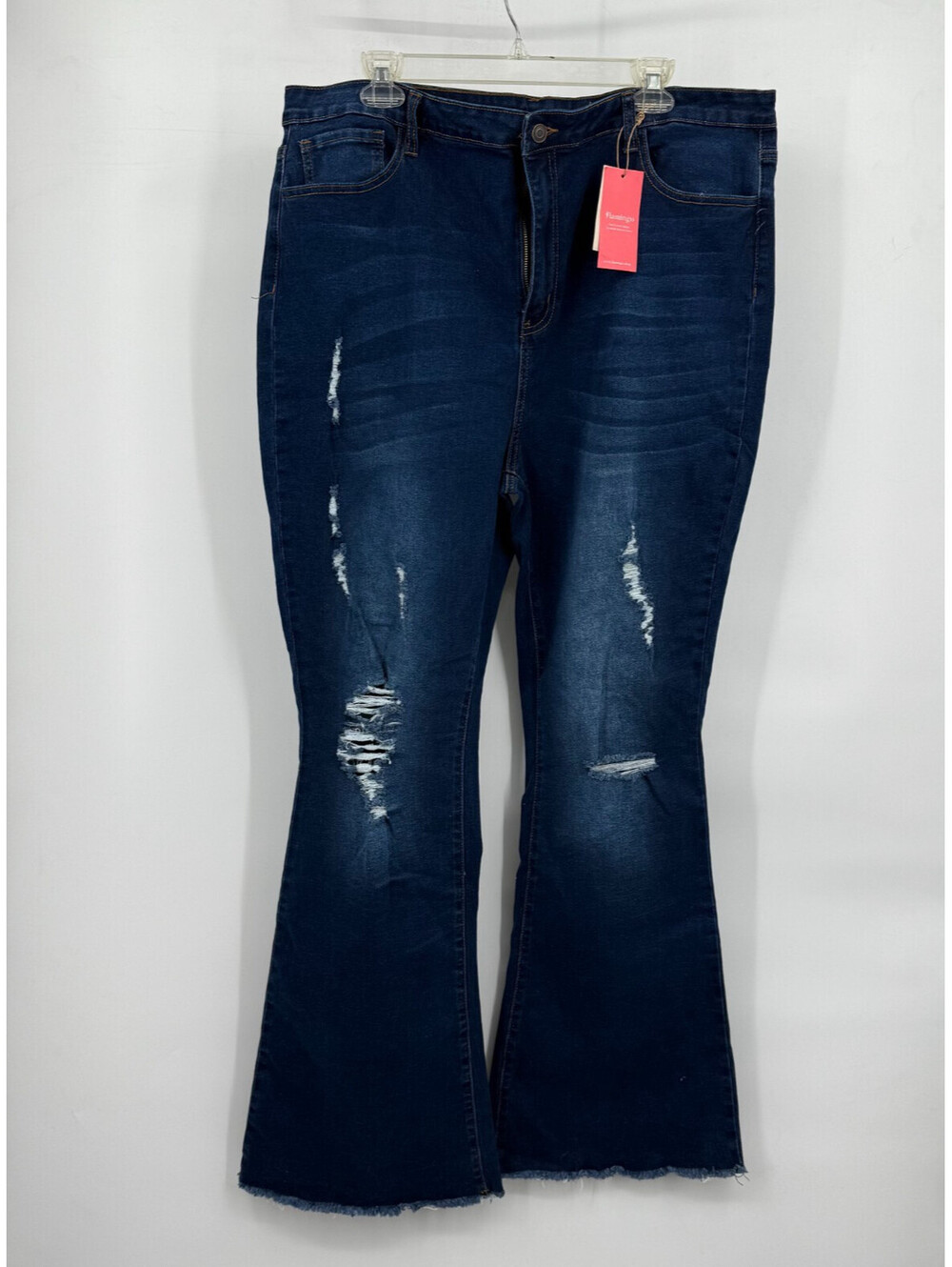 NWT Flamingo Jeans Women's Size 4XL Dark Wash High Rise Flare Distressed Stretch